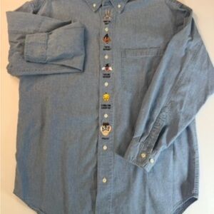 Vintage 1996 Looney Tunes Shirt Mens Medium Blue Denim Warner Bros Tweety Bugs